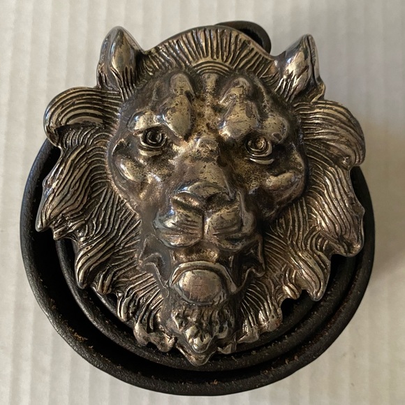 VINTAGE Silver Metal Lion's Head Belt Buckle with Belt Size 34 - Picture 3 of 16
